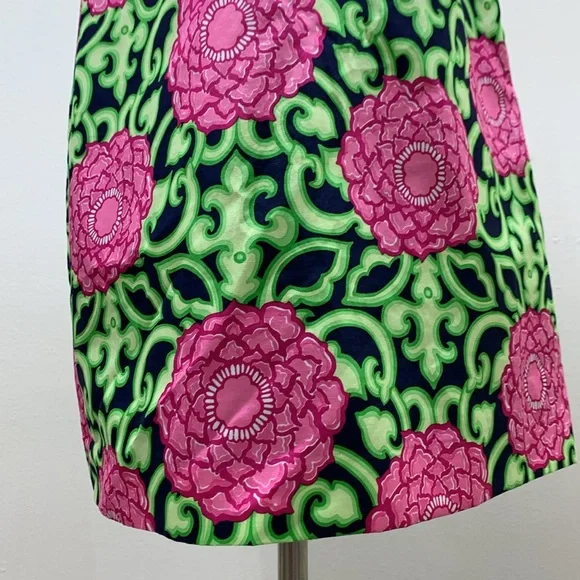 Lilly Pulitzer pink green lattice, floral sleeveless silk dress size small - Picture 3 of 10